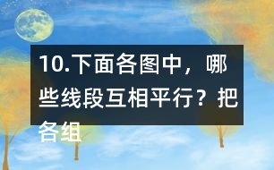 10.下面各圖中，哪些線段互相平行？把各組平行線段涂上相同的顏色。